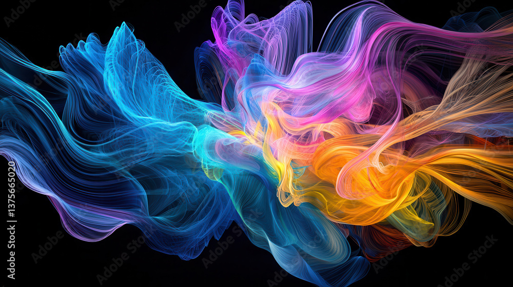 Poster dynamic abstract waves of vibrant colors flow gracefully, creating mesmerizing and energetic visual 