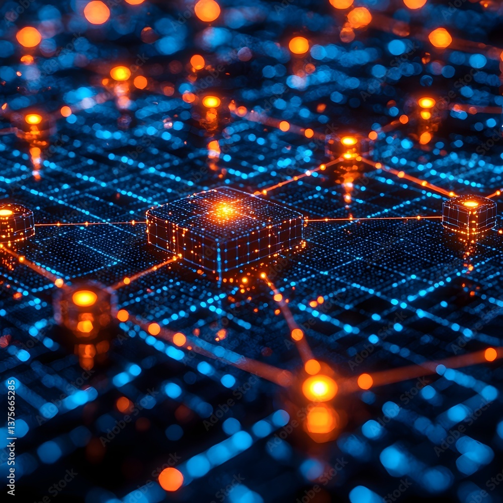Poster visualized blockchain ledger with dynamic data network