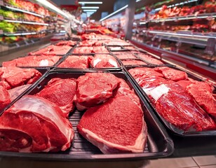 fresh raw red meat in supermarket