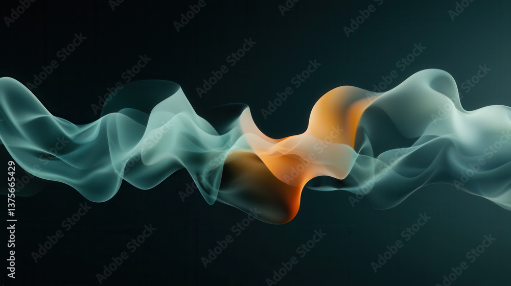 Poster abstract waves of vibrant orange and teal hues flow dynamically on dark background