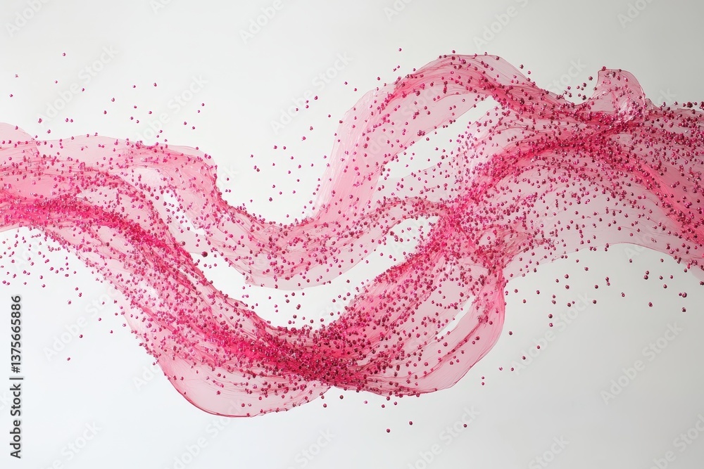 Fototapete Pink particles with trails dance across a light surface creating a vibrant visual display, Pink particles with trails flying through the frame surrealist