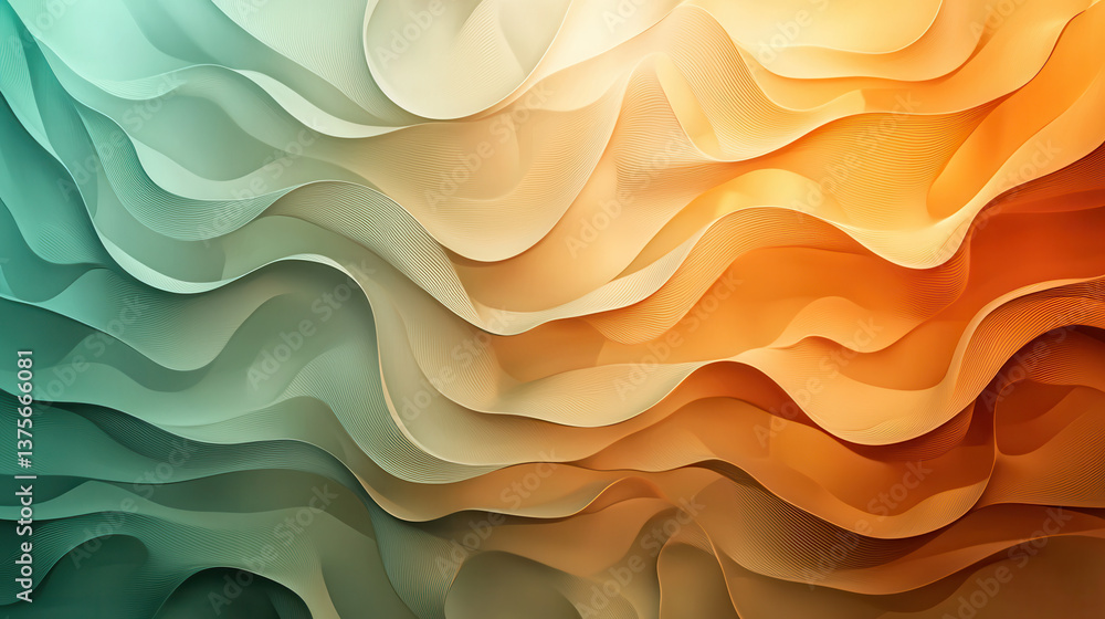 Poster abstract waves in green and orange tones create mesmerizing, flowing texture with futuristic and dyn