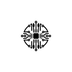 Minimalist Circular Microchip Icon - Technology Concept