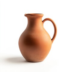 Clay Pitcher on White Background Classic Earthenware Vessel for Liquids