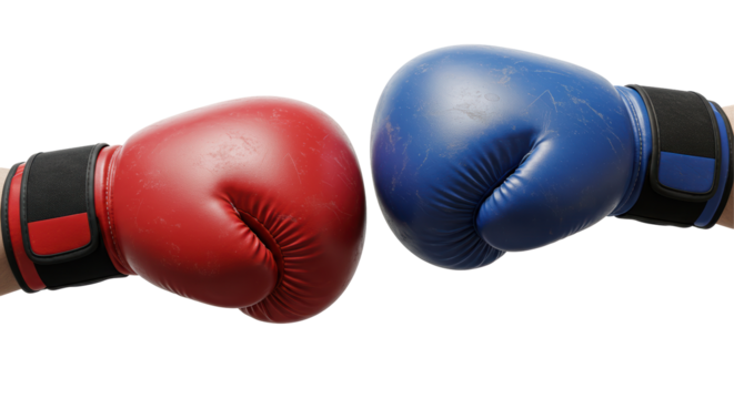 Isolated Red and Blue Boxing Gloves Confrontation Sports