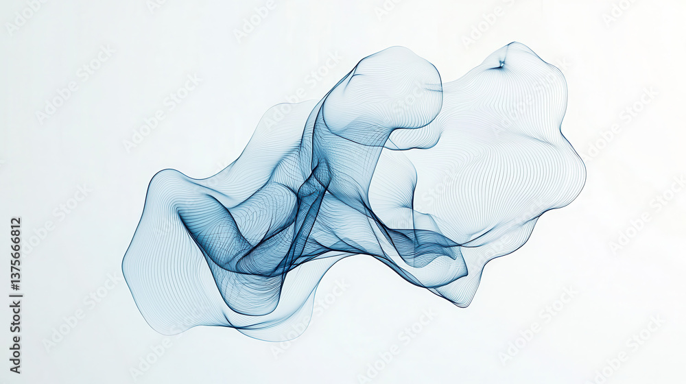 Poster minimalist abstract waves with sophisticated gradient flow, featuring soft blue tones and fluid, dyn