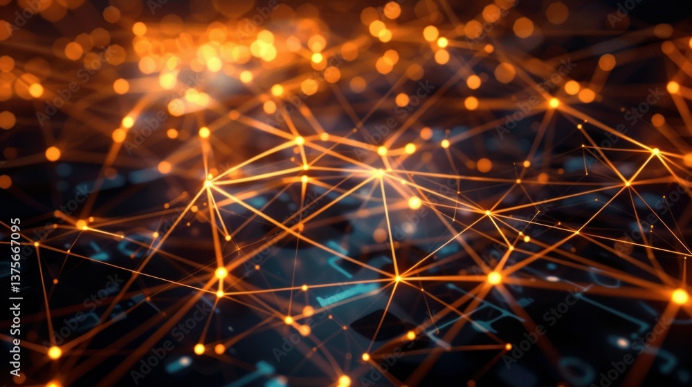 Poster an abstract concept of digital connections with glowing lines and nodes.