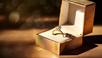 elegant gold necklace and diamond ring in luxurious box on sunlit table