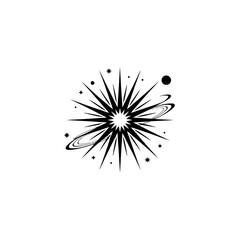 Obraz premium Cosmic Burst Vector Illustration - Star, Planets & Retro Style Graphic