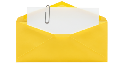 Isolated Yellow Open Envelope with Paper Sheet Message