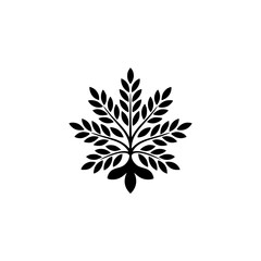 Black and White Stylized Leaf/Tree Icon on White Background