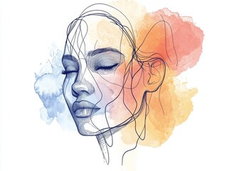 Elegant abstract female face with watercolor splashes
