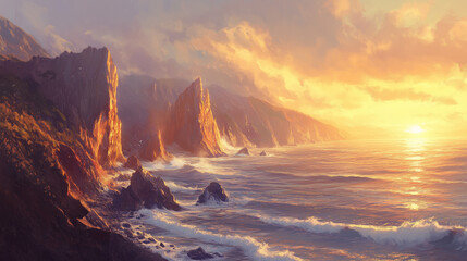 Fototapeta premium Sunset over the beautiful ocean 