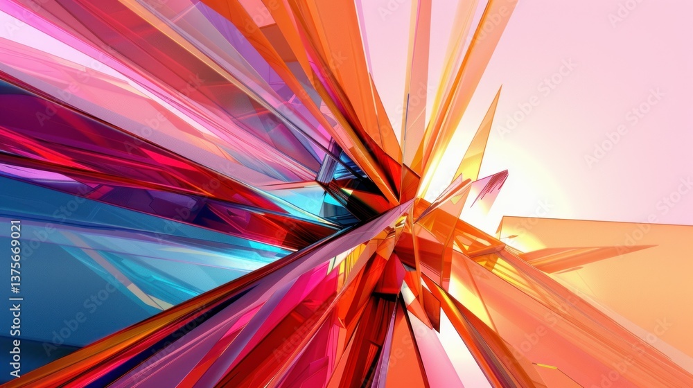 Poster An abstract 3D design with sharp angles and bright colors.