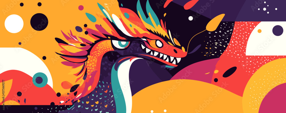 Poster Colorful abstract dragon artwork with dynamic patterns and shapes - vector.