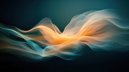 Fototapeta premium Weightless abstract waves in orange and blue tones flow gracefully on dark background, evoking sense of calm