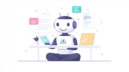 Naklejka premium Illustration of business automation AI powered chatbots and smart workflows managing tasks