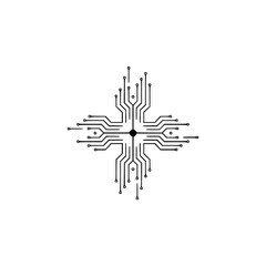 Abstract Tech Circuitry Cross on White Background