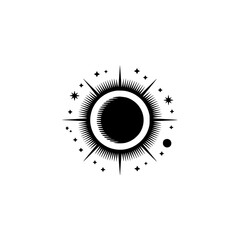 Black Celestial Sunburst Logo, Minimalist Design, Astrology Concept