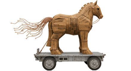 Isolated Trojan Horse Wooden Digital Security Cyber Attack