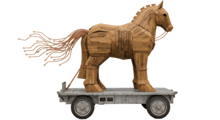 Isolated Trojan Horse Wooden Digital Security Cyber Attack