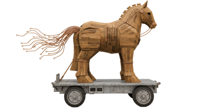 Isolated Trojan Horse Wooden Digital Security Cyber Attack