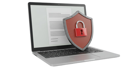 Isolated Laptop with Shield and Padlock for Data Protection