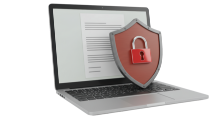 Isolated Laptop with Shield and Padlock for Data Protection