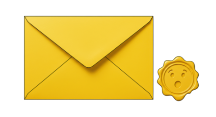 Isolated Yellow Envelope with Seal and Shocked Expression