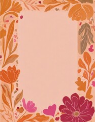 flower pattern border illustration, background with copy space for cards, invitations, digital backdrop 