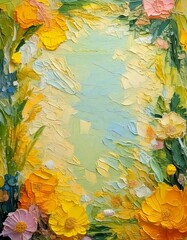 flower border pattern made in oil painting with copy space 