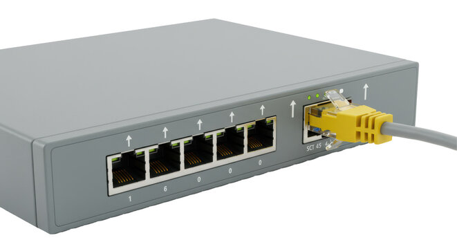 Isolated Network Switch Router with Ethernet Cable Connection - Powered by Adobe
