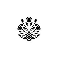Black Floral Emblem on White, Minimalist Logo Design