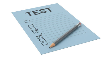 Isolated Test Sheet with Checkmarks and Pencil Ready
