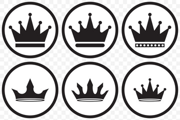 Crown icons set of 6. Crown symbol collection. Vector illustration. Crown king mega icon set on Transparent Background.