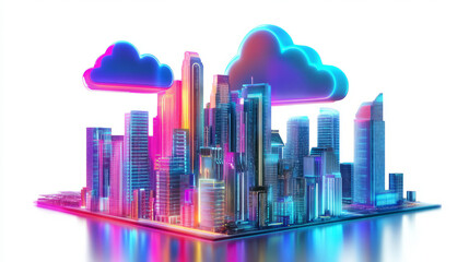 Fototapeta premium Futuristic skyline development urban city digital art vibrant environment aerial view innovation concept