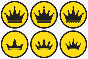 Crown icons set of 6. Crown symbol collection. Vector illustration. Crown king mega icon set on Transparent Background.