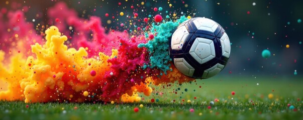 Fast shot, colorful splatter, soccer ball flight, soccer, action