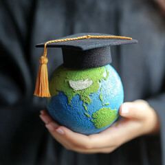 Graduation ceremony celebrating global knowledge university campus photographic image educational environment close-up perspective