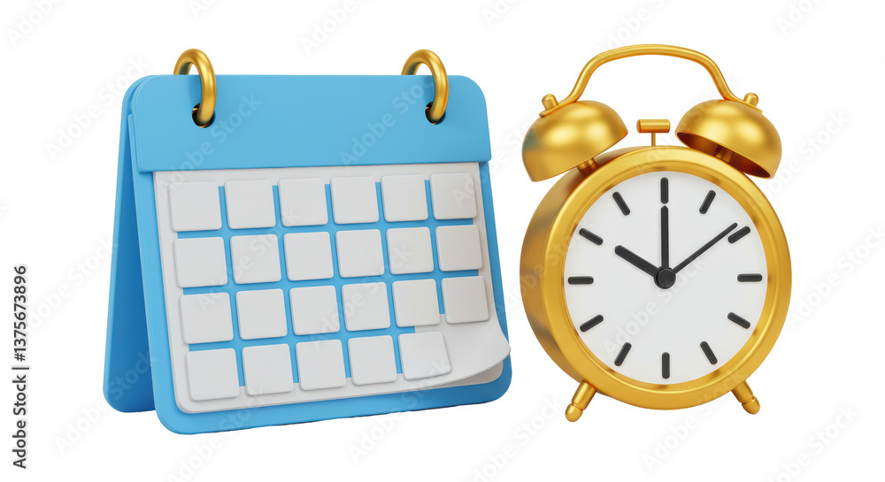 Poster isolated calendar and alarm clock symbolizing time management