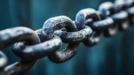 Strength and resilience of metal chains industrial setting close-up shot weathered environment macro view connection concept