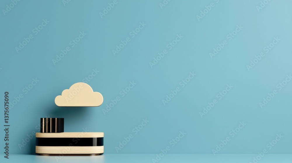 Poster productivity tools collaboration minimalist concept. minimalistic design featuring a cloud and stack