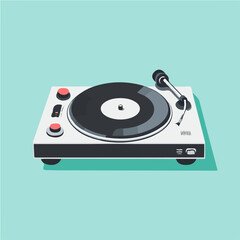 Flat vector DJ turntable, minimalist design, isolated on a white background.

