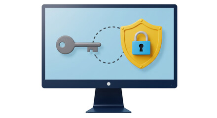 Isolated Computer Monitor with Key, Shield, and Lock for Cyber Security