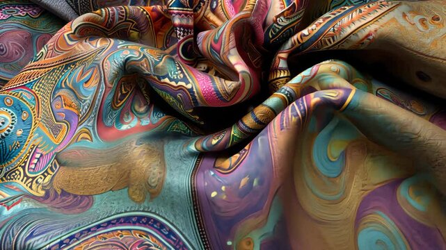 A intricate paisley pattern adorning a scarf, its swirling lines and vibrant colors mesmerizing the eye