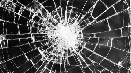 Fototapeta premium A dramatic close-up of cracked glass with a bright highlight outlining the fractures on black.