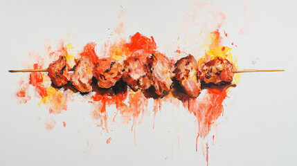Sizzling skewers of grilled meat outdoor barbecue culinary art vibrant illustration close-up flavor experience