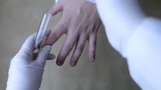 Dermatologist collects skin swab sample from patient's arm using cotton swab and test tube. Microbiological analysis. Diagnosis of skin diseases, fungi and infections