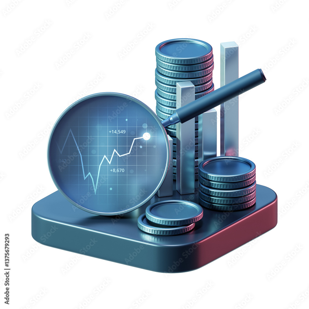 Poster 3d stock market analysis with financial data chart graph and trading for investment and finance tran