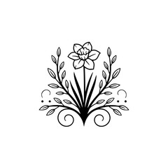 Elegant Floral Daffodil Crest, Minimalist Line Art Design